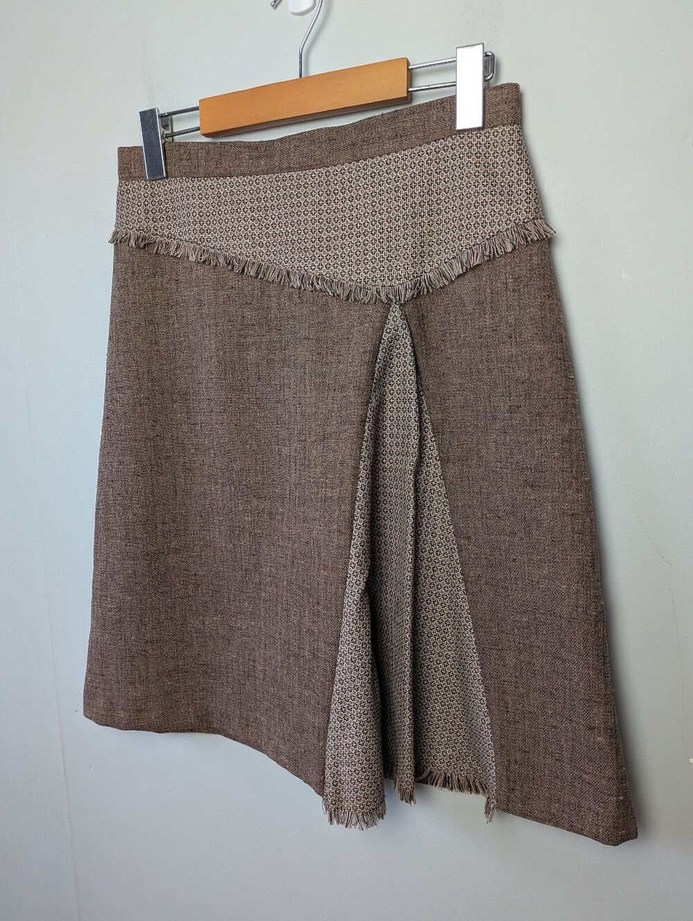 Vintage High Waist Skirt Wool Mix Size 5 Urbano Back Zipper Patchwork Pink/Brown
